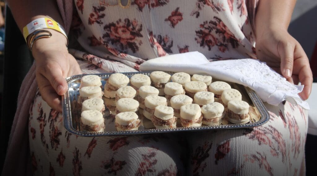 A tray of bite-sized pastries.