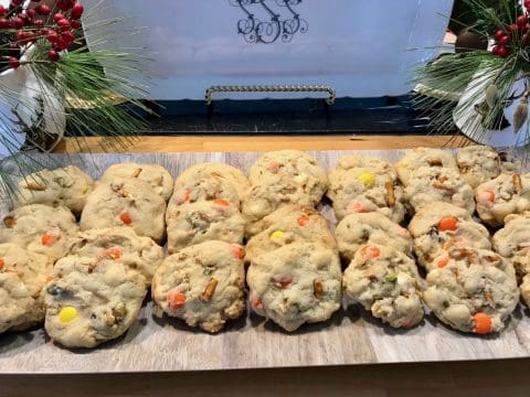 Assortment of cookies with colorful candies.