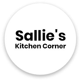 A white circle with the words sallie 's kitchen corner in it.