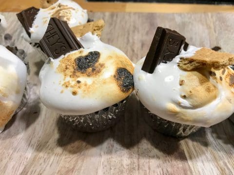 S'mores cupcakes with chocolate bars.