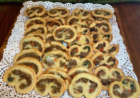 Assortment of savory puff pastry bites.