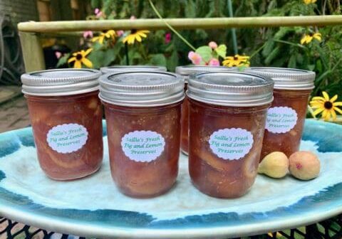 Fig and lemon preserves in jars.