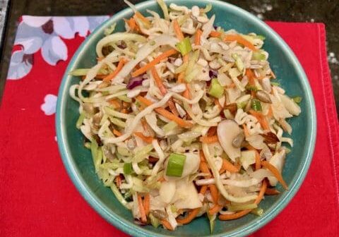 Coleslaw salad with ramen noodles.