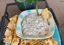 White bean dip with pita chips.