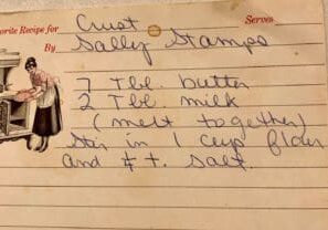 Handwritten recipe for crust on an index card.