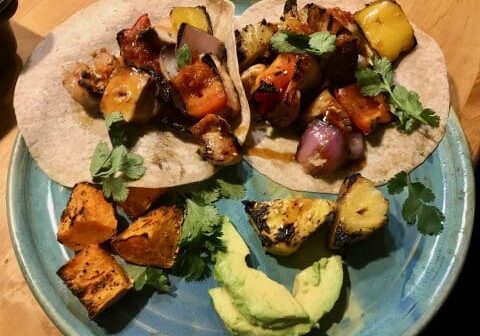 Grilled chicken and vegetable tacos with sides