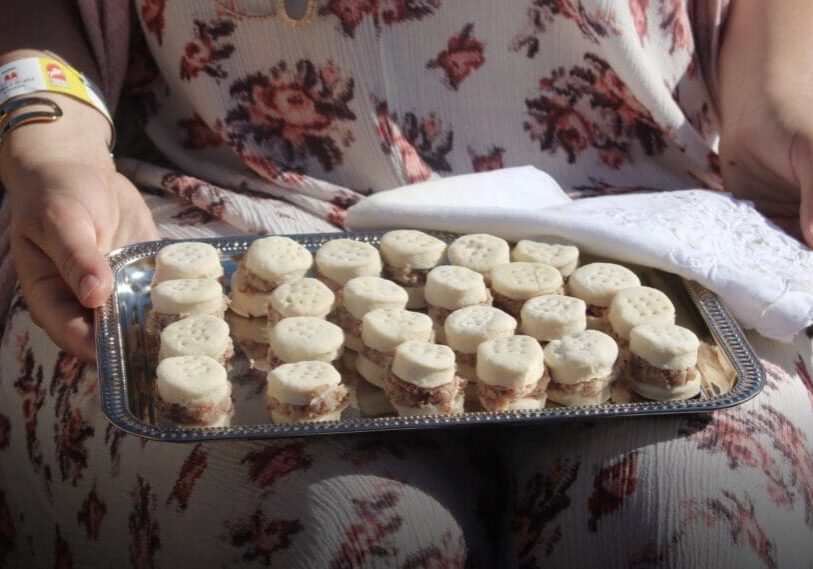 A tray of bite-sized pastries.