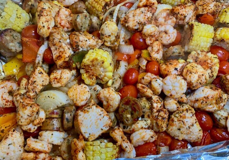 A close up of some food on the grill