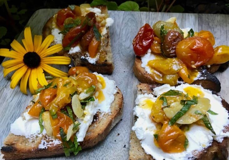 A close up of some sandwiches with different toppings