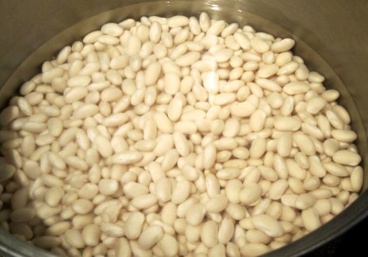 A bowl of beans is being cooked in the oven.